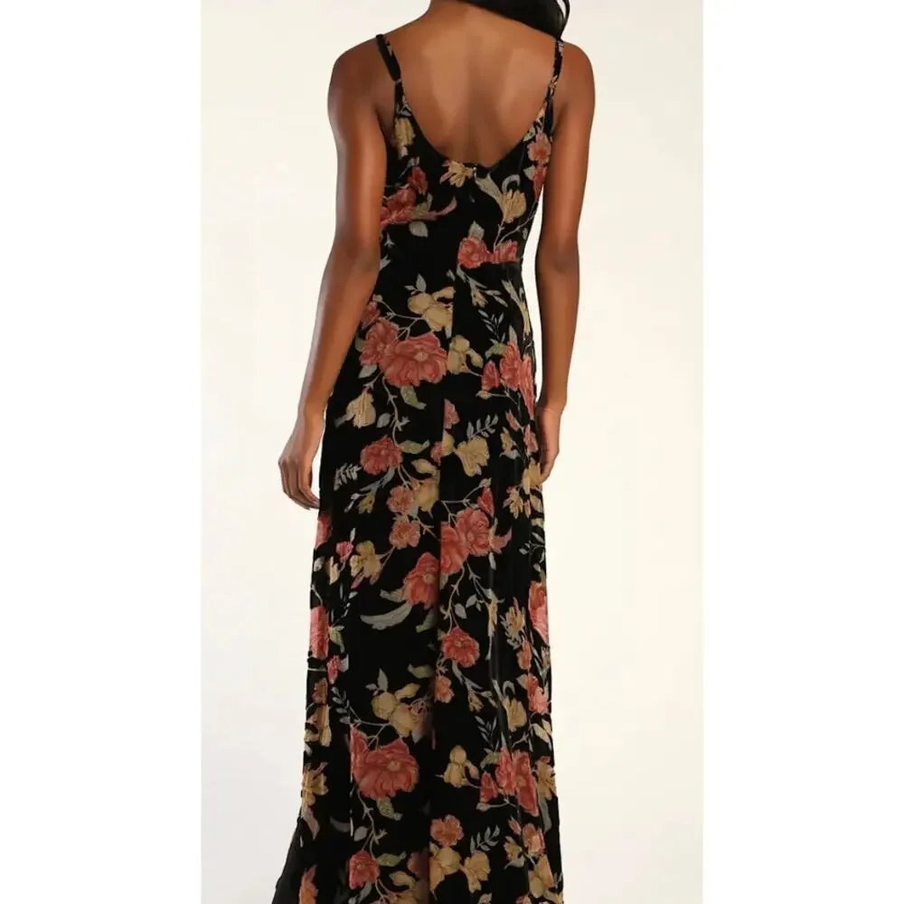 Lulus | Dresses | Lulus Alluring Blooms Black Floral Burnout Velvet ...